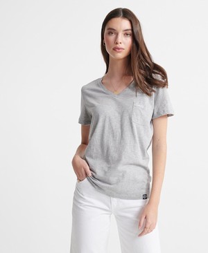 Superdry Organic Cotton Essential V-Neck Női Pólók Szürke | ZQBJO8297